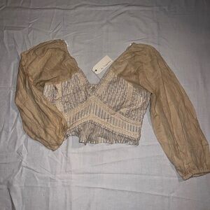 By Together Tan Long Sleeve Cropped Blouse